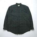 Eddie Bauer 90s Oversized Button-Down Flannel Shirt, Size L, Green Cotton Check