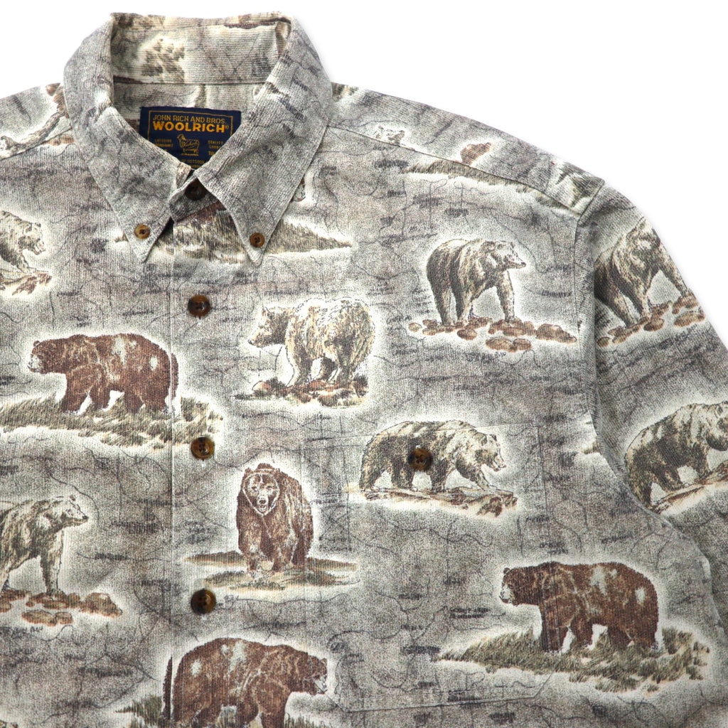 WOOLRICH Animal Print Button-Down Shirt, L, Khaki, Cotton, Made in Peru