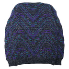 New Era SWEATERS USA製 90年代 シャギーニット セーター XL ブラック アクリル 総柄