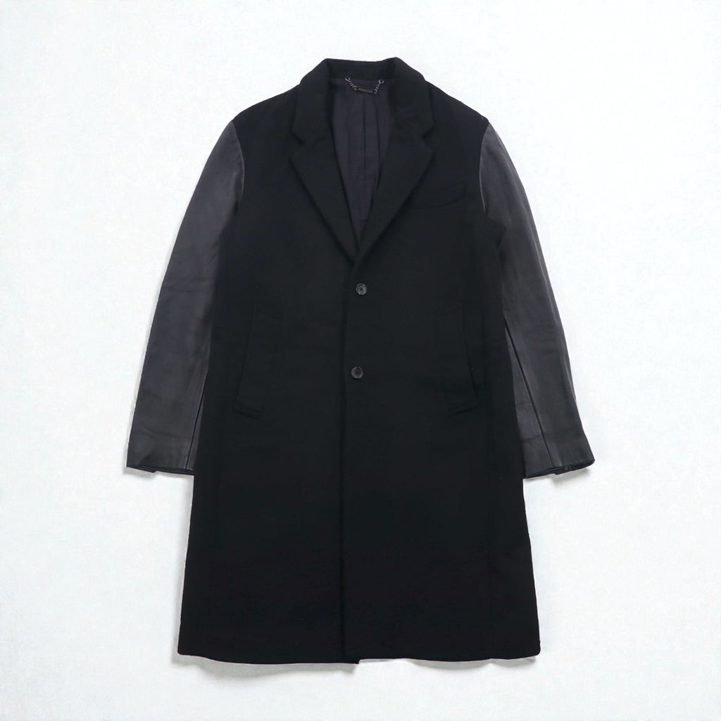 monkey time (UNITED ARROWS) Chesterfield Coat with Leather Sleeves, Size M, Black Wool, Lamb (1286-199-0379)