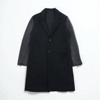 monkey time (UNITED ARROWS) Chesterfield Coat with Leather Sleeves, Size M, Black Wool, Lamb (1286-199-0379)