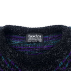 New Era SWEATERS USA製 90年代 シャギーニット セーター XL ブラック アクリル 総柄