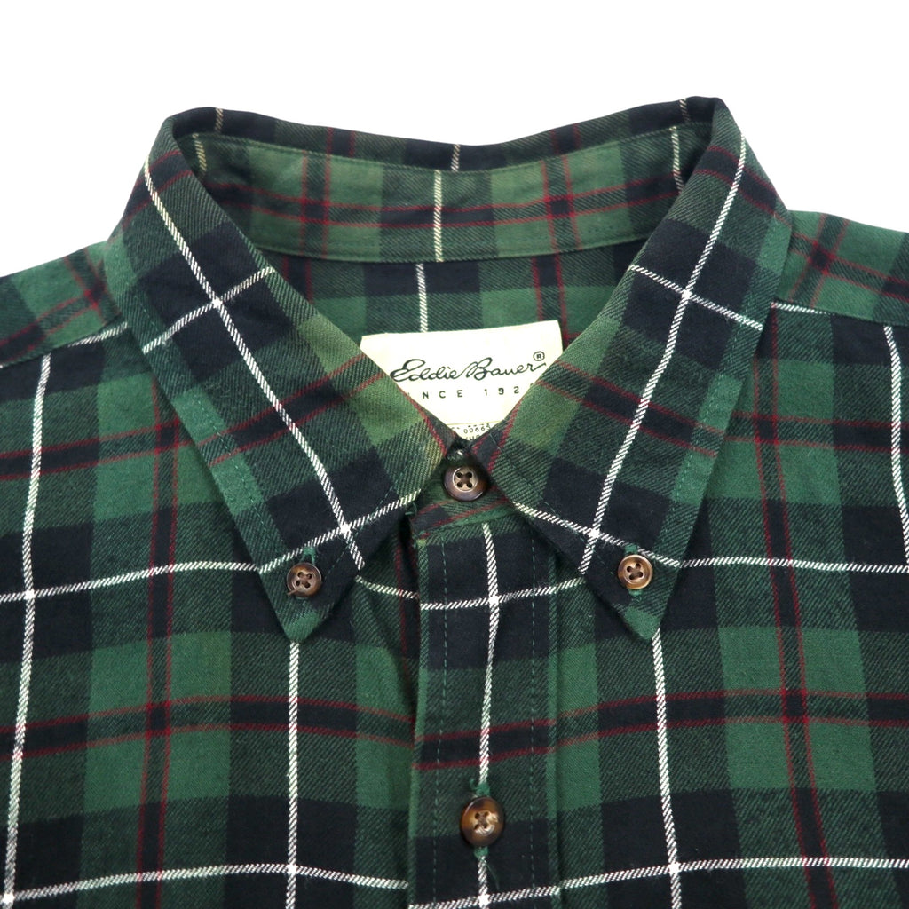 Eddie Bauer 90s Oversized Button-Down Flannel Shirt, Size L, Green Cotton Check