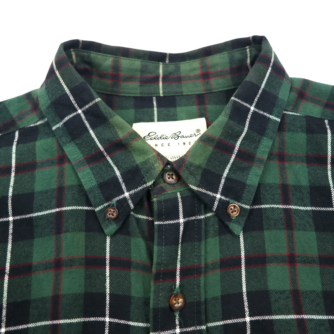 Eddie Bauer 90s Oversized Button-Down Flannel Shirt, Size L, Green Cotton Check