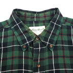 Eddie Bauer 90s Oversized Button-Down Flannel Shirt, Size L, Green Cotton Check