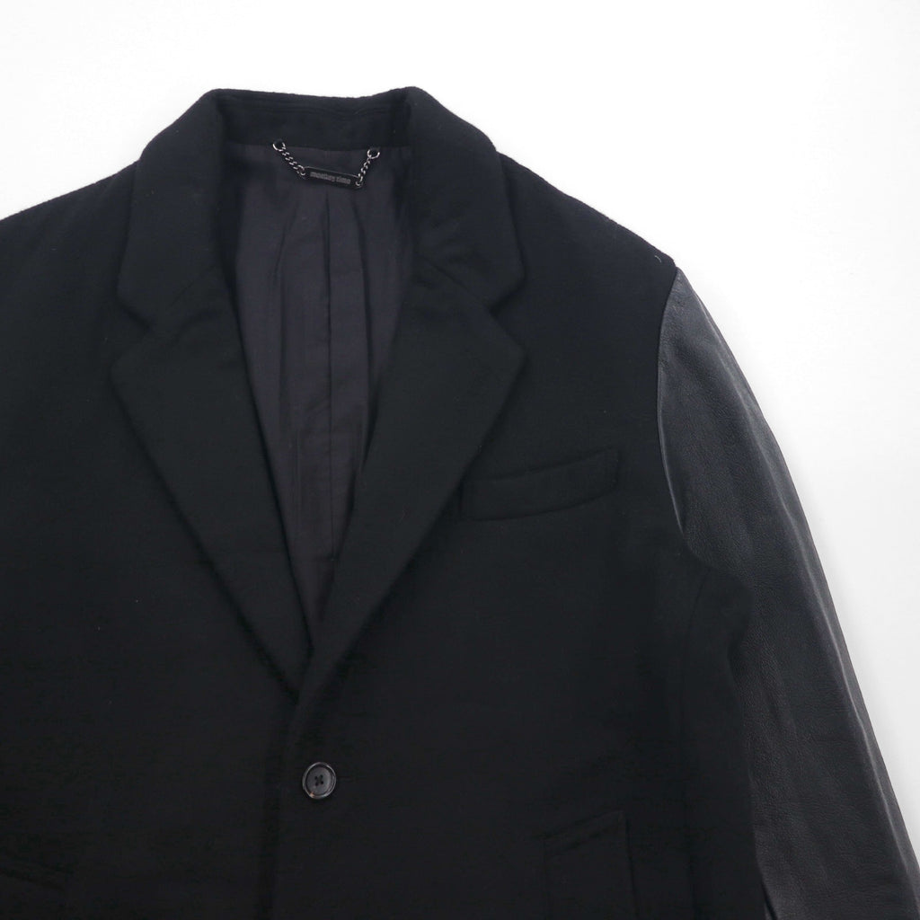 monkey time (UNITED ARROWS) Chesterfield Coat with Leather Sleeves, Size M, Black Wool, Lamb (1286-199-0379)