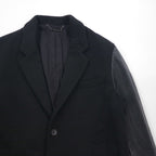 monkey time (UNITED ARROWS) Chesterfield Coat with Leather Sleeves, Size M, Black Wool, Lamb (1286-199-0379)