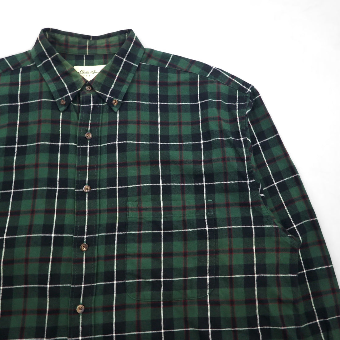 Eddie Bauer 90s Oversized Button-Down Flannel Shirt, Size L, Green Cotton Check