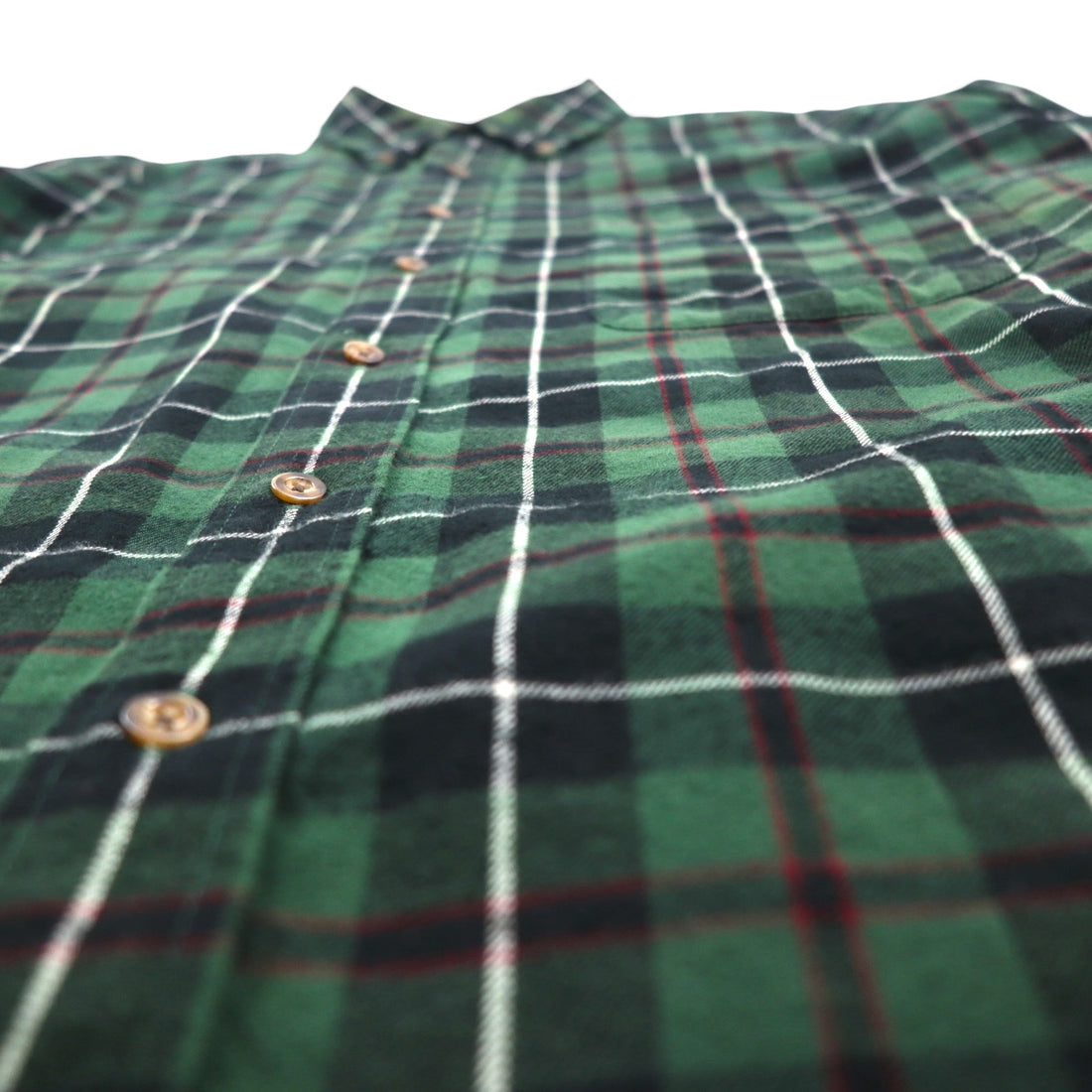Eddie Bauer 90s Oversized Button-Down Flannel Shirt, Size L, Green Cotton Check