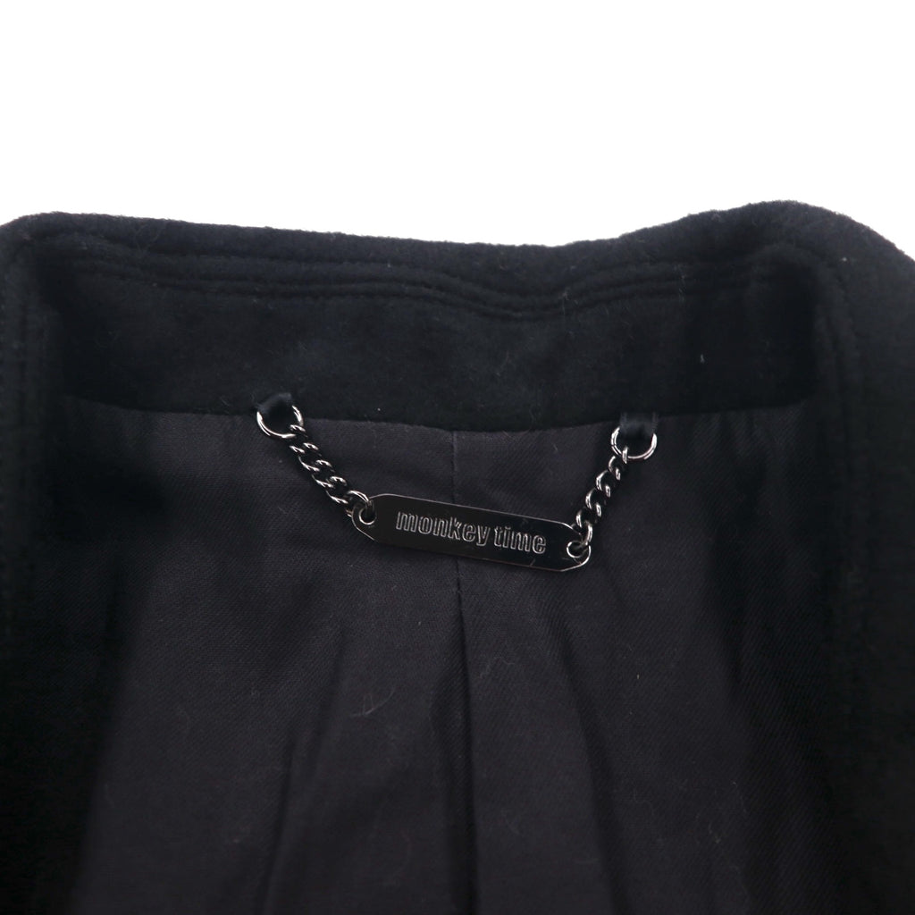 monkey time (UNITED ARROWS) Chesterfield Coat with Leather Sleeves, Size M, Black Wool, Lamb (1286-199-0379)