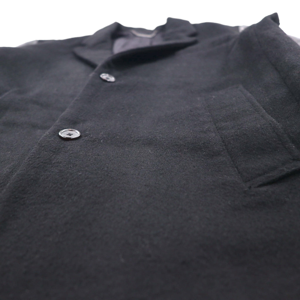 monkey time (UNITED ARROWS) Chesterfield Coat with Leather Sleeves, Size M, Black Wool, Lamb (1286-199-0379)