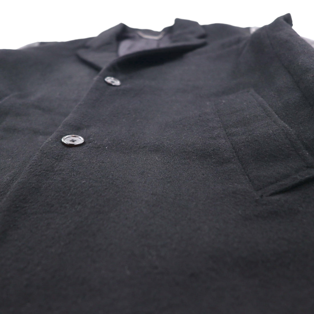 monkey time (UNITED ARROWS) Chesterfield Coat with Leather Sleeves, Size M, Black Wool, Lamb (1286-199-0379)