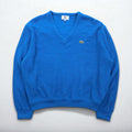LACOSTE 70年代 ヴィンテージ Vネック アクリルニット セーター XL ブルー 糸巻タグ