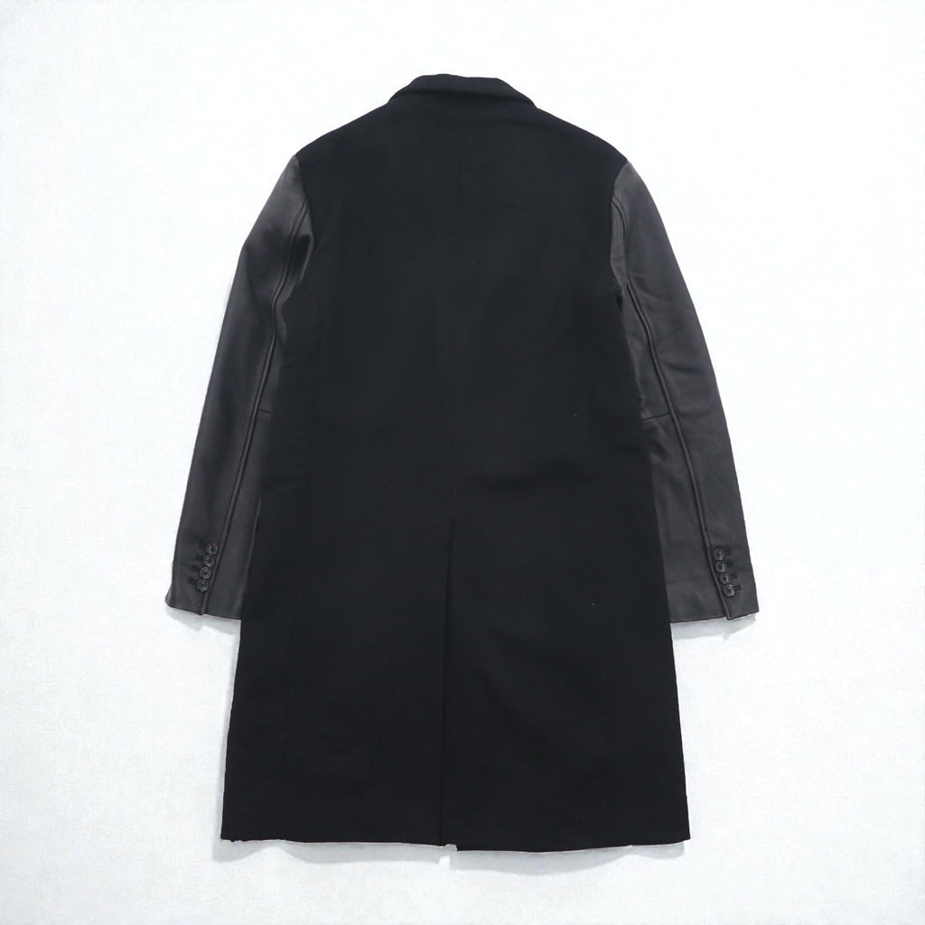 monkey time (UNITED ARROWS) Chesterfield Coat with Leather Sleeves, Size M, Black Wool, Lamb (1286-199-0379)