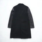 monkey time (UNITED ARROWS) Chesterfield Coat with Leather Sleeves, Size M, Black Wool, Lamb (1286-199-0379)