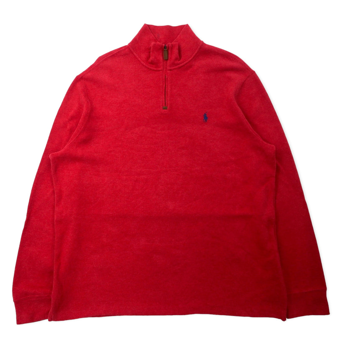 日本然リトテ-古着オンライン-POLO RALPH LAUREN ハーフジップ スウェット XL レッド コットン スモールポニー刺繍 ビッグサイズ-POLO RALPH LAUREN Half Zip Sweatshirt XL Red Cotton Small Pony Embroidery Big Size