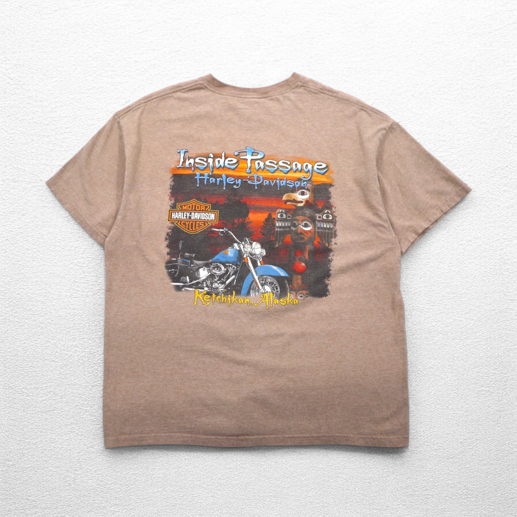 HARLEY DAVIDSON USA製 Hanes BEEFY-T プリント Tシャツ XL ベージュ コットン ALASKA