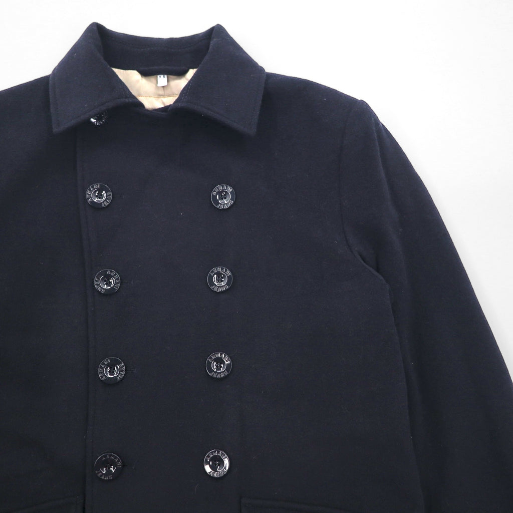 ARMANI JEANS Double-Breasted Pea Coat, Navy Wool, 30th Anniversary