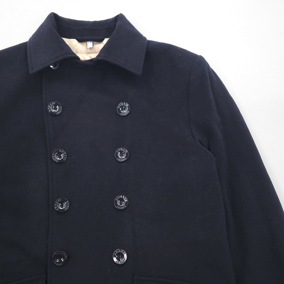 ARMANI JEANS Double-Breasted Pea Coat, Navy Wool, 30th Anniversary