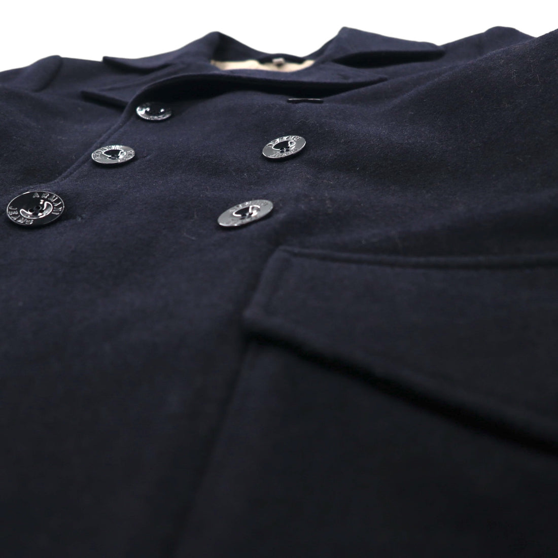 ARMANI JEANS Double-Breasted Pea Coat, Navy Wool, 30th Anniversary
