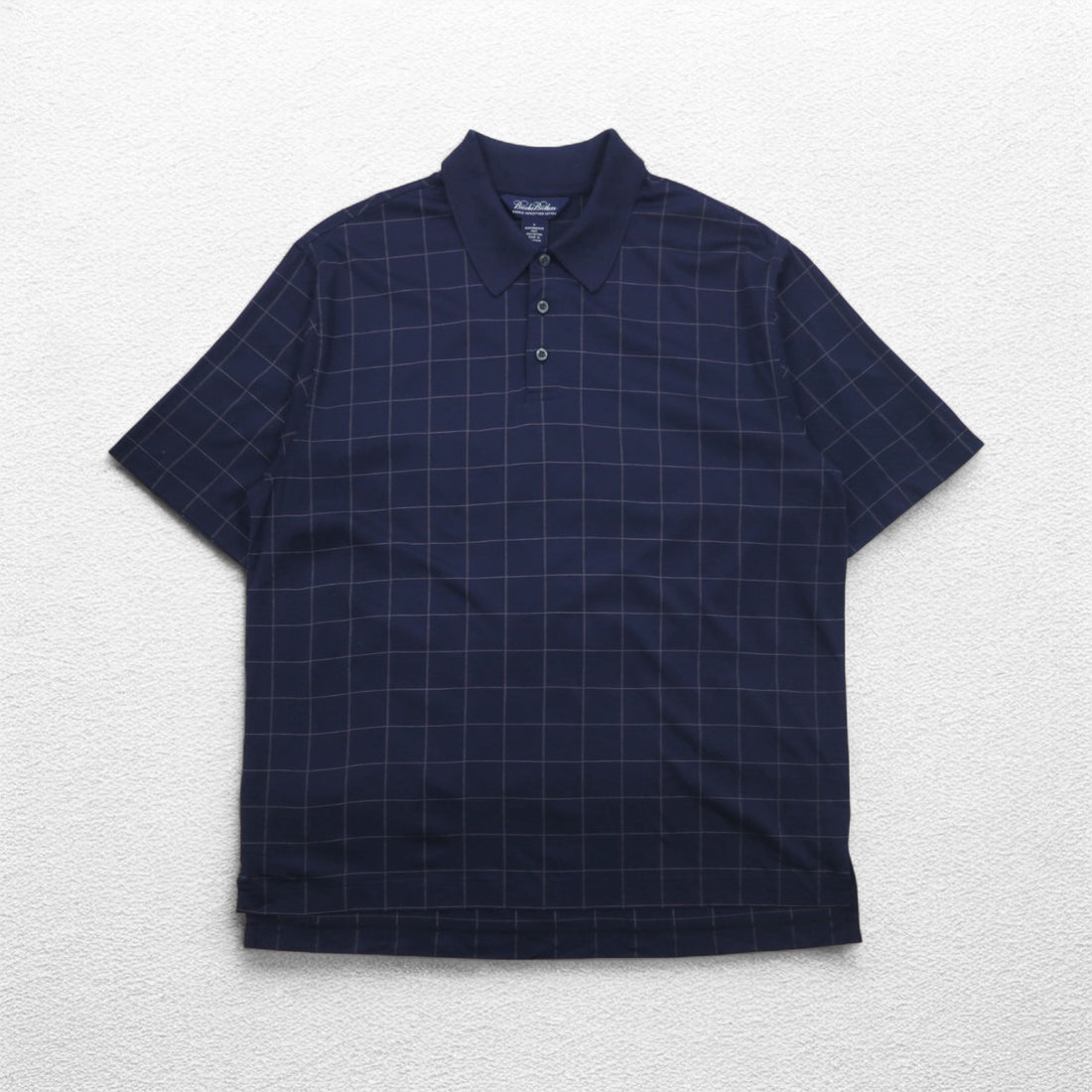 Brooks Brothers Performance Knit Polo Shirt L Navy Check DOUBLE MERCERIZED COTTON Mercerized