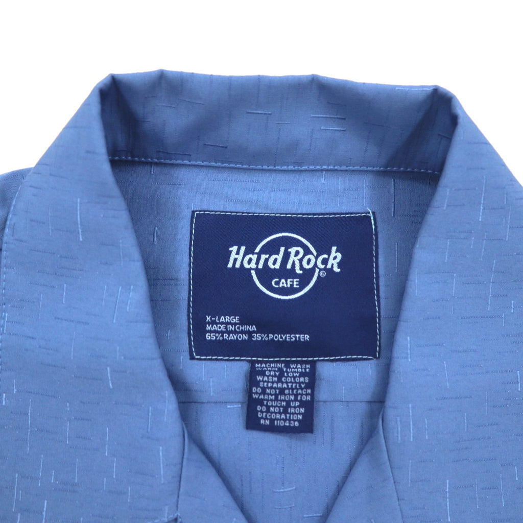Hard Rock CAFE 半袖 オープンカラーシャツ 開襟 アロハシャツ XL ネイビー レーヨン 刺繍 ギターモチーフ 刺子