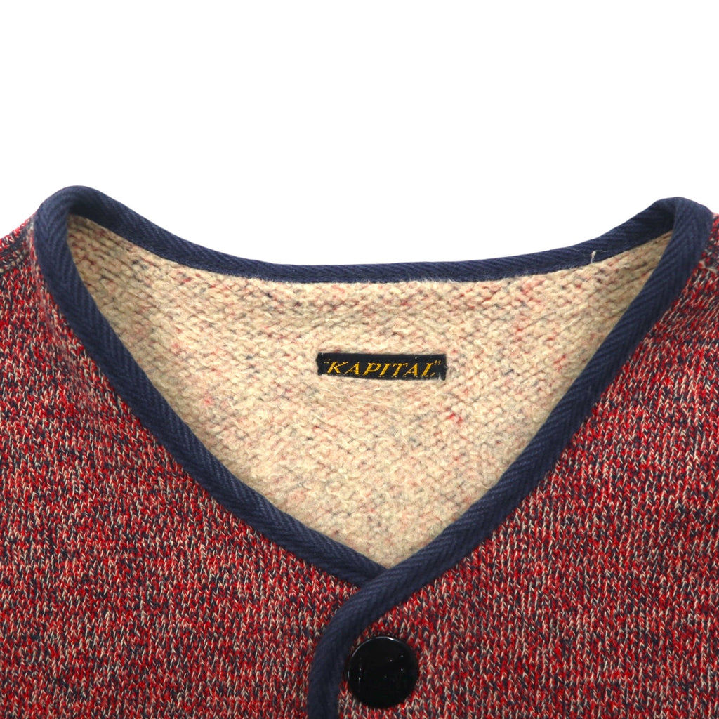 KAPITAL 裏毛 ビーチ クロス ベスト S レッド ネイビー パイピング スナップボタン 日本製