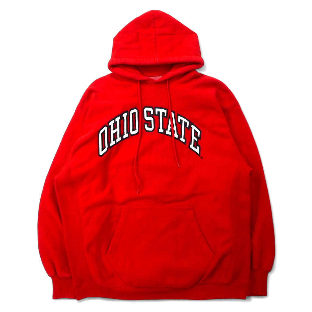 日本然リトテ-古着オンライン-STEVE AND BARRY'S リバースウィーブ パーカー L レッド コットン OHIO STATE カレッジ アーチロゴ ビッグサイズ-STEVE AND BARRY'S Reverse Weave Hoodie L Red Cotton OHIO STATE College Arch Logo Big Size