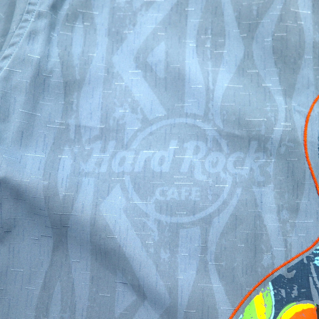 Hard Rock CAFE 半袖 オープンカラーシャツ 開襟 アロハシャツ XL ネイビー レーヨン 刺繍 ギターモチーフ 刺子