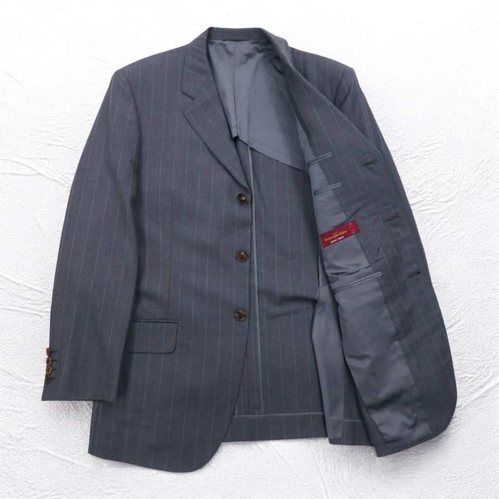 Ermenegildo Zegna イタリア製 3Bスーツ セットアップ L グレー ストライプ ウール