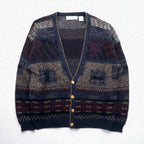 MICHAEL GERALD 90s Allover Pattern Jacquard Knit Cardigan L Navy Acrylic