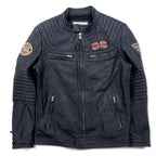 MOTORCYCLE TOGS REDSKINS Single Leather Riders Biker Jacket L Black Union Jack Patch Back Logo Quilted