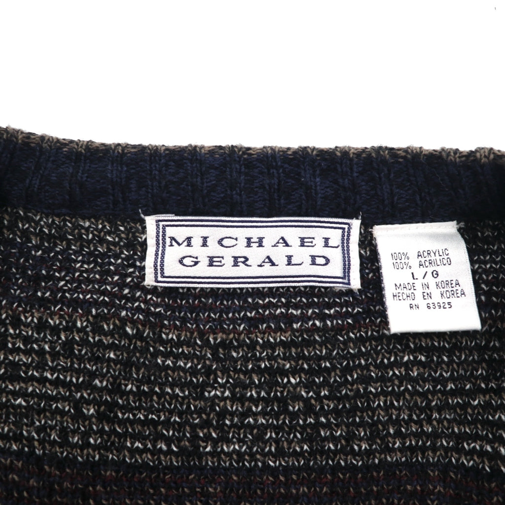 MICHAEL GERALD 90s Allover Pattern Jacquard Knit Cardigan L Navy Acrylic