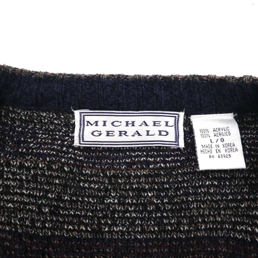 MICHAEL GERALD 90s Allover Pattern Jacquard Knit Cardigan L Navy Acrylic