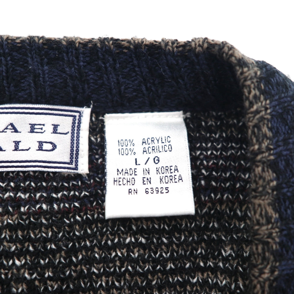 MICHAEL GERALD 90s Allover Pattern Jacquard Knit Cardigan L Navy Acrylic