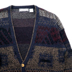 MICHAEL GERALD 90s Allover Pattern Jacquard Knit Cardigan L Navy Acrylic