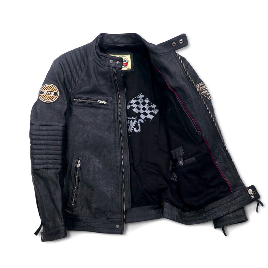 MOTORCYCLE TOGS REDSKINS Single Leather Riders Biker Jacket L Black Union Jack Patch Back Logo Quilted