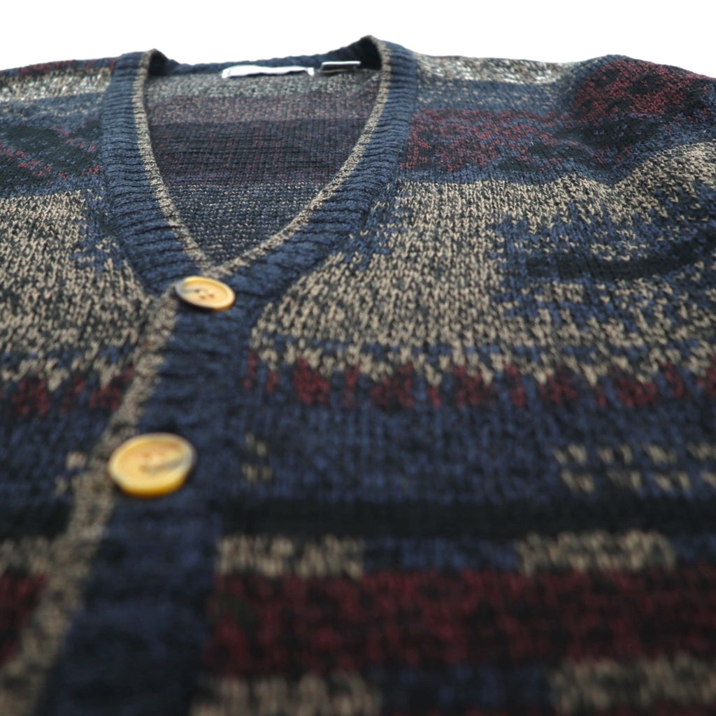 MICHAEL GERALD 90s Allover Pattern Jacquard Knit Cardigan L Navy Acrylic