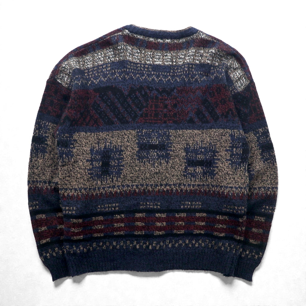 MICHAEL GERALD 90s Allover Pattern Jacquard Knit Cardigan L Navy Acrylic