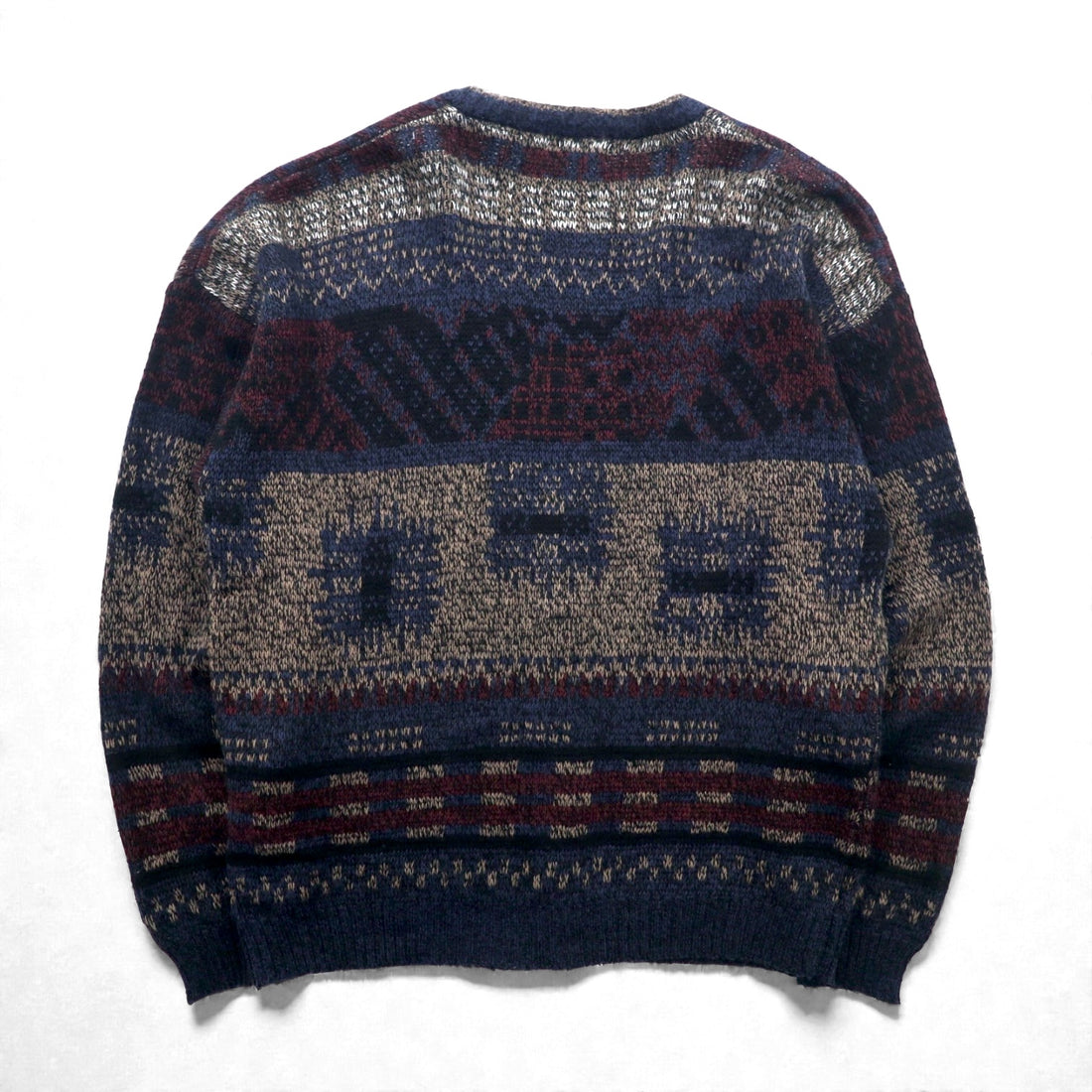MICHAEL GERALD 90s Allover Pattern Jacquard Knit Cardigan L Navy Acrylic