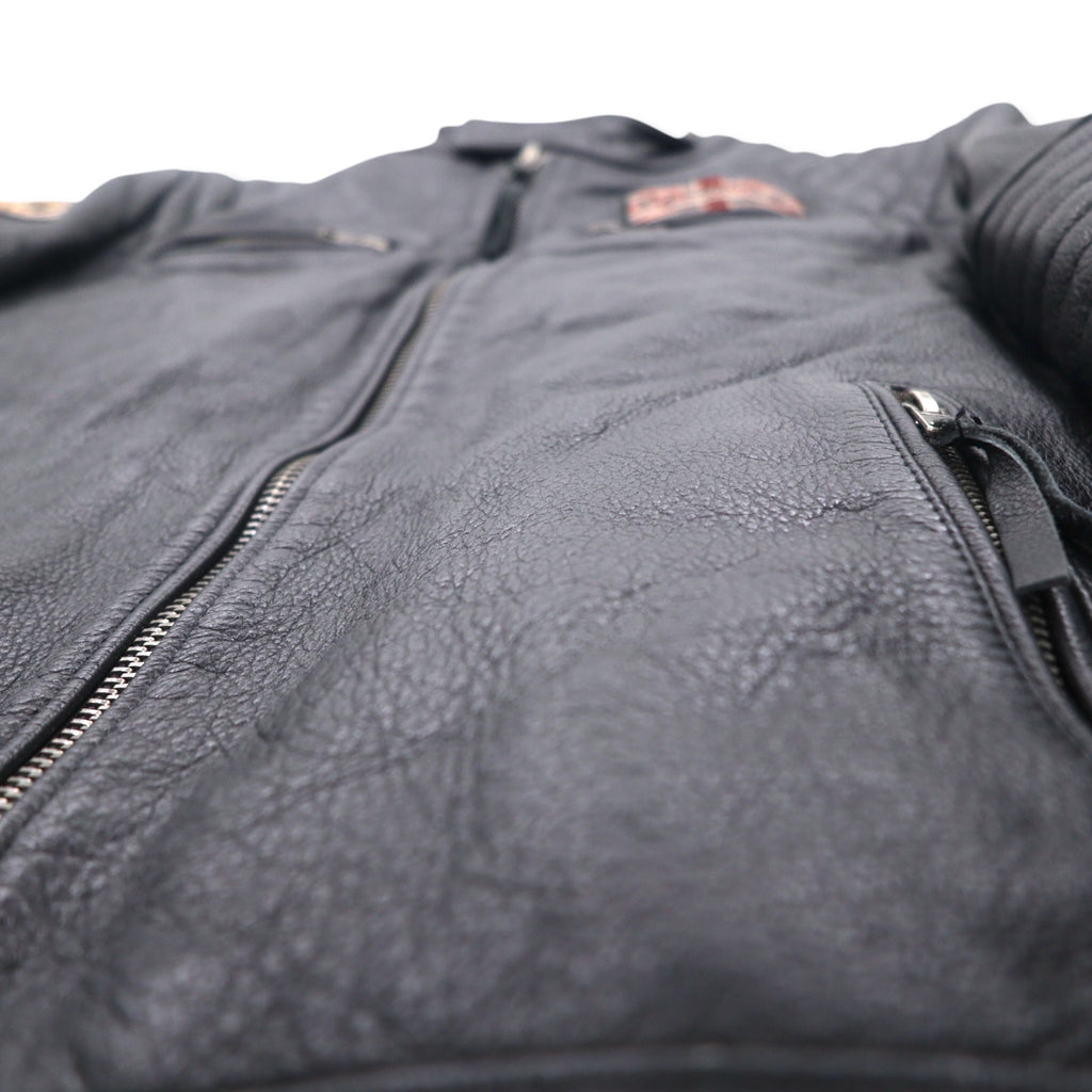 MOTORCYCLE TOGS REDSKINS Single Leather Riders Biker Jacket L Black Union Jack Patch Back Logo Quilted