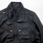 Freedom Sheepskin Leather Double Zip Single Rider's Jacket, Size Small, Black Stand Collar, Made in Pakistan
