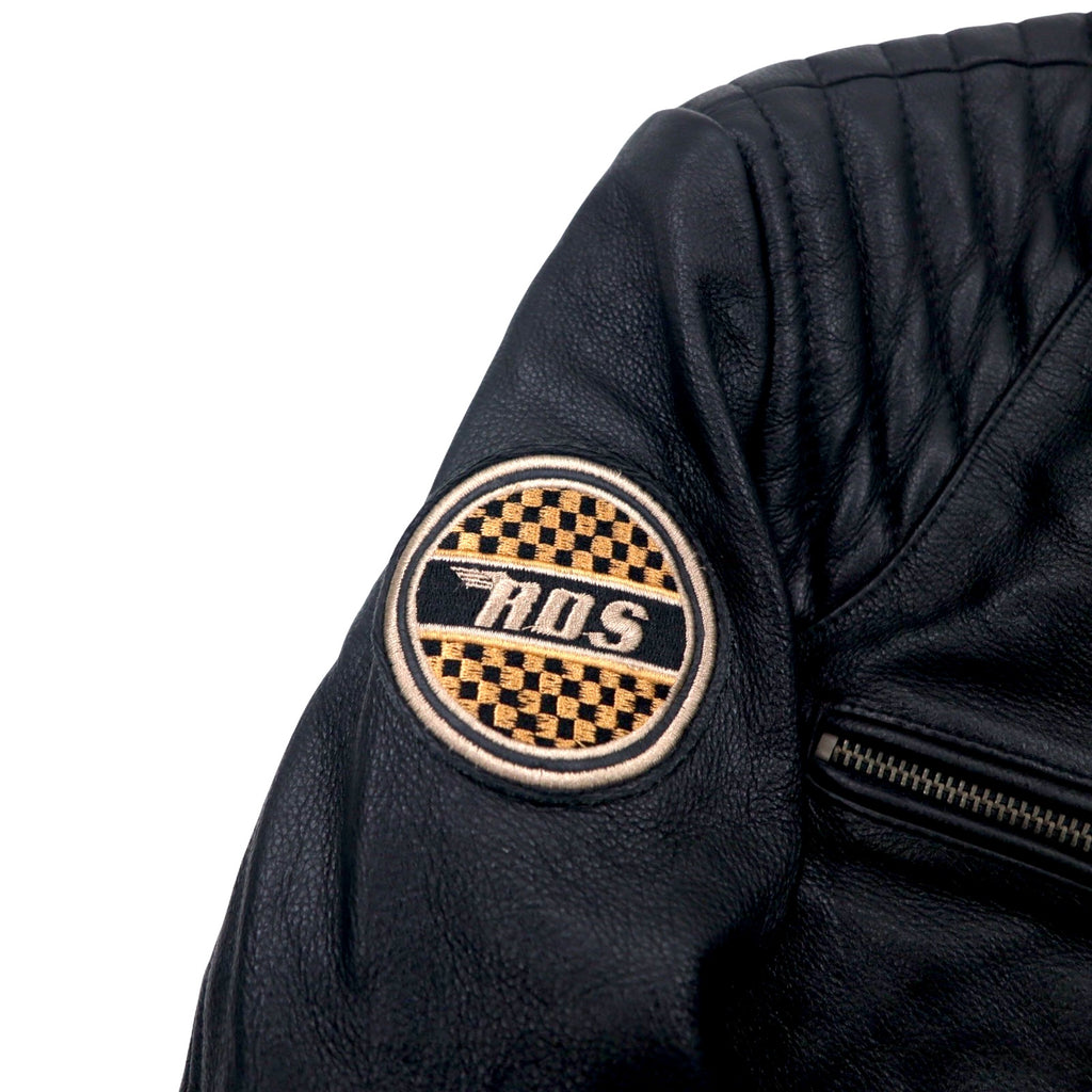 MOTORCYCLE TOGS REDSKINS Single Leather Riders Biker Jacket L Black Union Jack Patch Back Logo Quilted