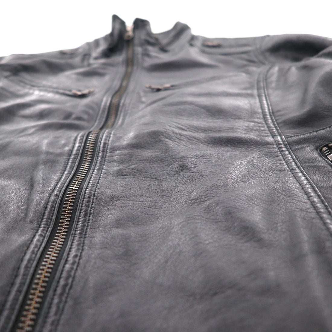 Freedom Sheepskin Leather Double Zip Single Rider's Jacket, Size Small, Black Stand Collar, Made in Pakistan