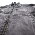 Freedom Sheepskin Leather Double Zip Single Rider's Jacket, Size Small, Black Stand Collar, Made in Pakistan