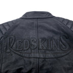 MOTORCYCLE TOGS REDSKINS Single Leather Riders Biker Jacket L Black Union Jack Patch Back Logo Quilted
