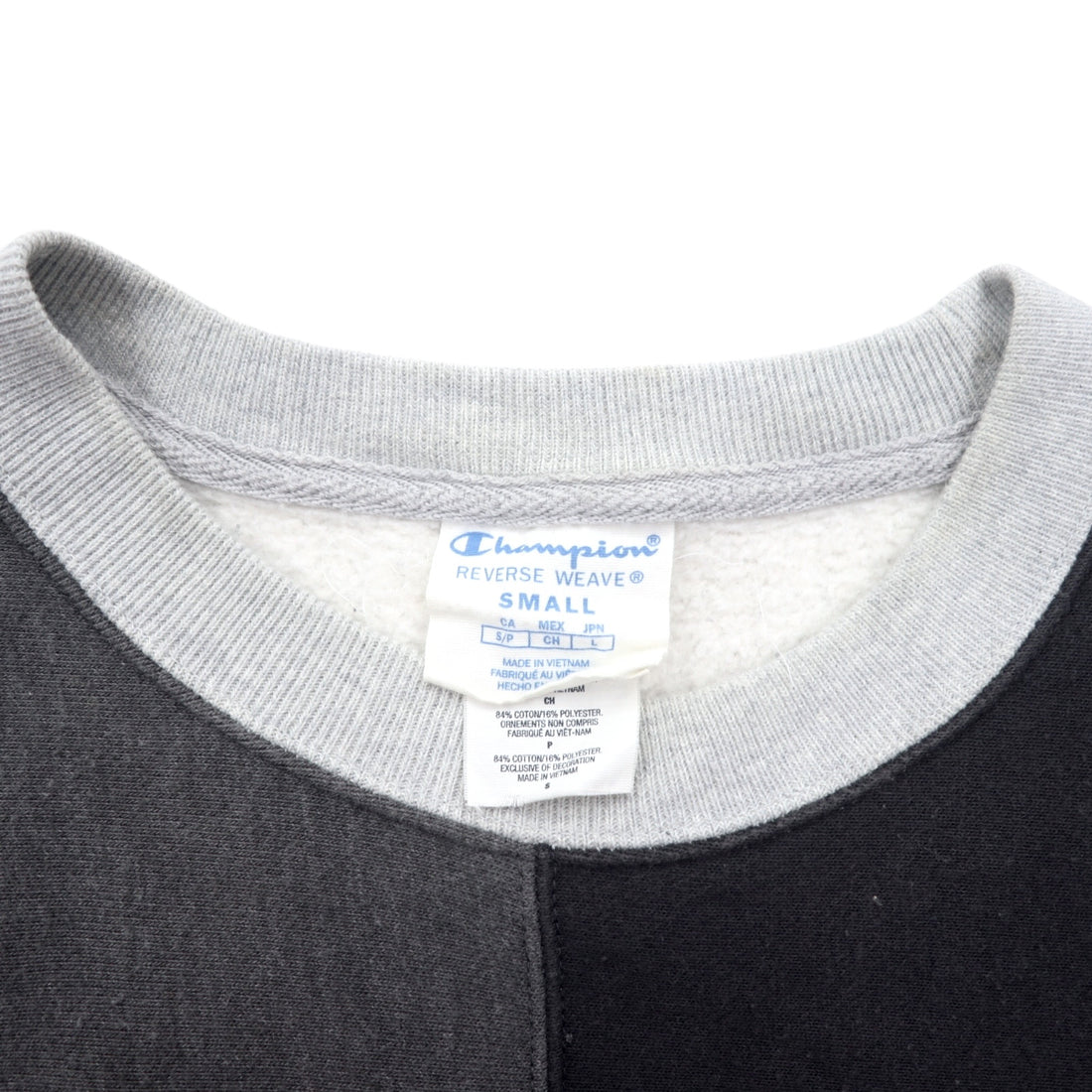 Champion Reverse Weave Script Logo Embroidered Sweatshirt L Grey Cotton Color Block Blue Single Tag Reissue