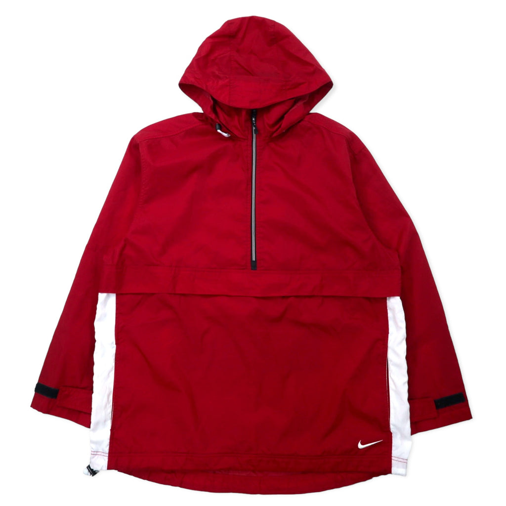 NIKE 90s Anorak Parka L Red Nylon Retractable Hood Black Tag Big Size