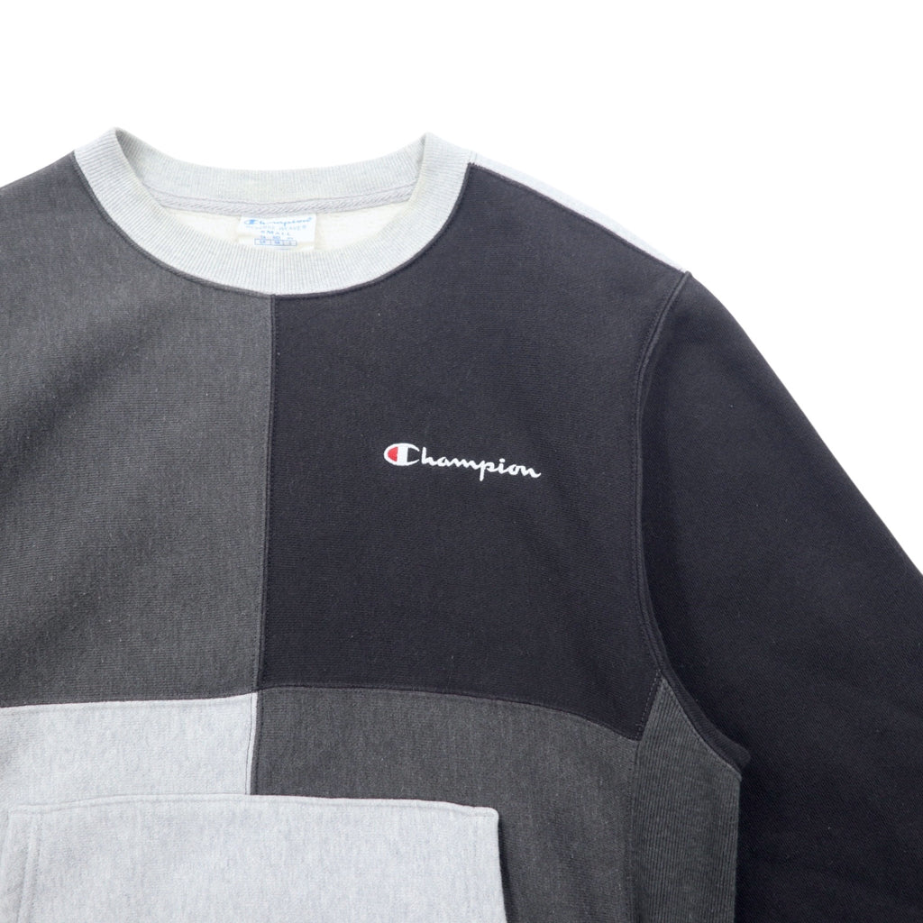 Champion Reverse Weave Script Logo Embroidered Sweatshirt L Grey Cotton Color Block Blue Single Tag Reissue