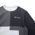 Champion Reverse Weave Script Logo Embroidered Sweatshirt L Grey Cotton Color Block Blue Single Tag Reissue